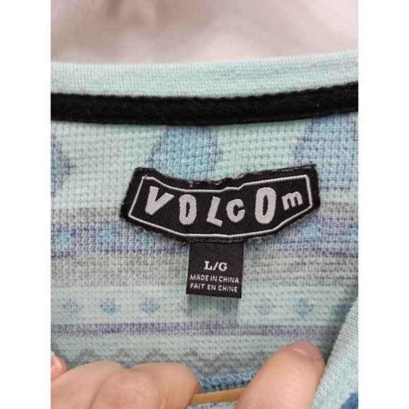 Vintage Volcom Womens Top Large Blue Thermal Long Sleeve Southwest BOHO - Picture 4 of 8